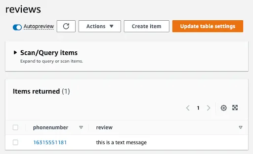 Showing items returned