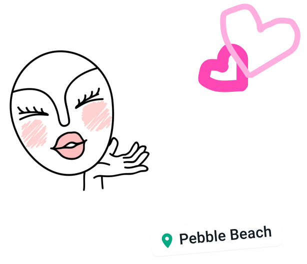 whatsapp-funksie wat gebruikerstatusse wys deur gelukkige gesiggie- en hartjie-plakker met ligging wat as Pebble Beach gemerk is
