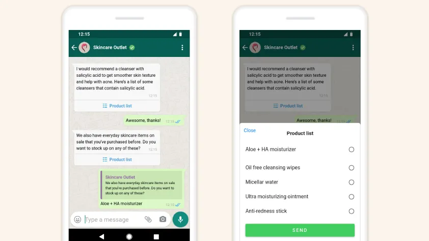 Outlet de Skincare recomendando un producto a un cliente a través de WhatsApp