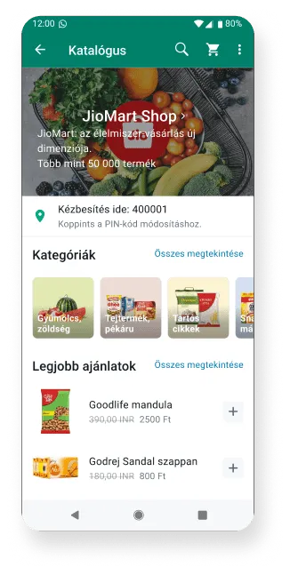 whatsapp business-képernyőkép egy online élelmiszerboltról eladó termékekkel