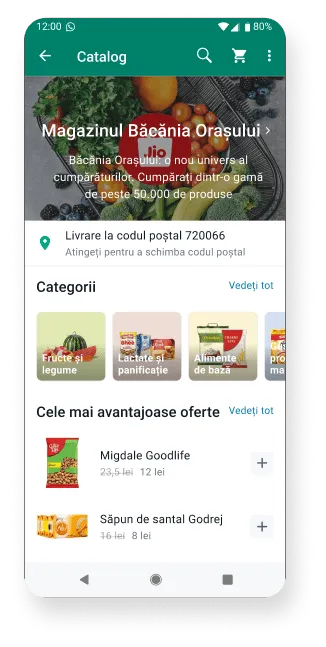captură de ecran din whatsapp business cu un magazin alimentar online și produsele de vânzare