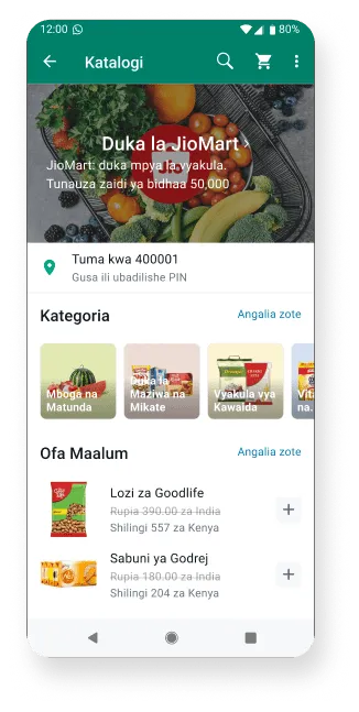 picha ya skrini ya biashara ya whatsapp inayoonyesha duka la mtandaoni la mboga na bidhaa zinazouzwa