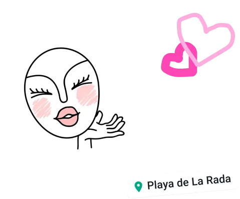 Función de WhatsApp que muestra el estado de un usuario con cara feliz y un sticker de corazón con la ubicación etiquetada como “Playa de La Rada”