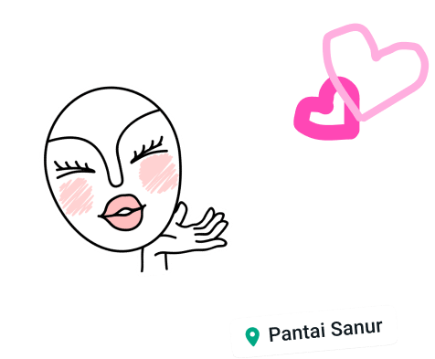 fitur whatsapp yang menampilkan status pengguna menggunakan stiker wajah bahagia dan hati dengan lokasi yang ditandai dengan nama pantai kerikil