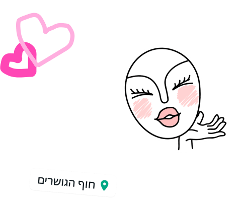 פיצ'ר של WhatsApp שמציג סטטוס של משתמשים עם מדבקה של פנים שמחות ולבבות ועם מיקום שתויג בתור חוף חלוקי הנחל
