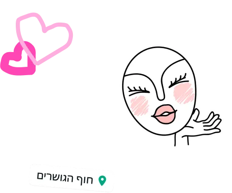 פיצ'ר של WhatsApp שמציג סטטוס של משתמשים עם מדבקה של פנים שמחות ולבבות ועם מיקום שתויג בתור חוף חלוקי הנחל