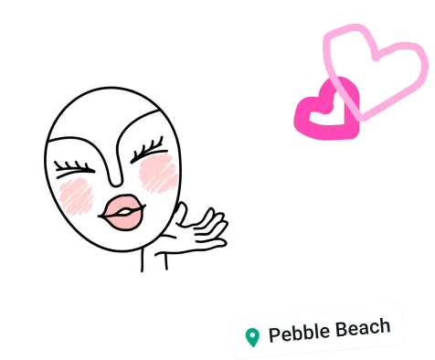 whatsapp-functie die status van gebruikers weergeeft met sticker van blij gezicht en hart en de getagde locatie pebble beach