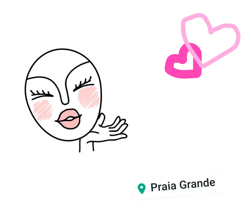 recurso do WhatsApp mostrando o status dos usuários usando uma figurinha de rosto feliz e coração com localização marcada como ''praia das pedrinhas''