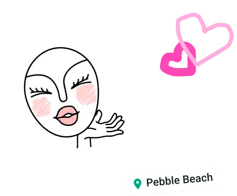 funcionalidade do WhatsApp a mostrar o estado do utilizador com um sticker de cara feliz e de coração com a localização identificada como Pebble Beach