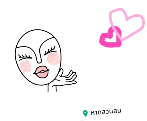 ฟีเจอร์ WhatsApp ที่แสดงสถานะของผู้ใช้โดยใช้สติกเกอร์รูปใบหน้าที่มีความสุขและรูปหัวใจ พร้อมแท็กตำแหน่ง "หาดสวนสน"