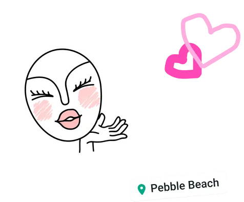 funzione di WhatsApp che mostra lo stato degli utenti usando uno sticker con faccia felice e cuore con il luogo taggato come Pebble Beach