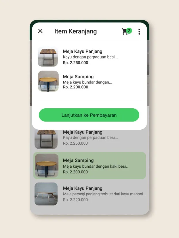 Item di keranjang pengguna di Aplikasi WhatsApp Business