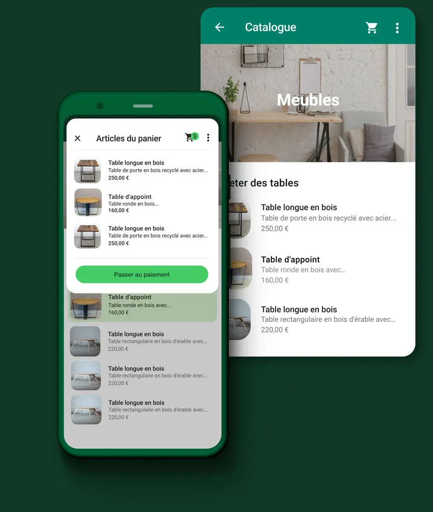 Visuel de différentes fonctionnalités de l’application WhatsApp Business