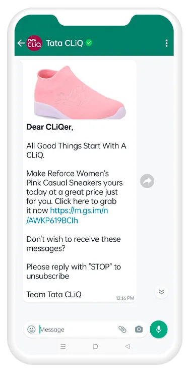 Chat WhatsApp dengan Tata CliQ