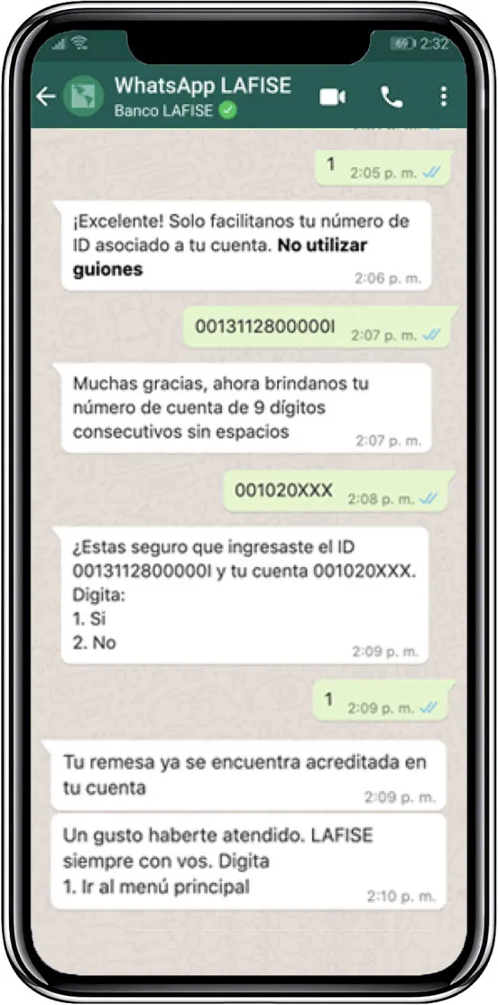 Un chat de WhatsApp con el Banco LAFISE