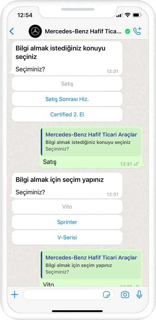A WhatsApp chat with Mercedes-Benz