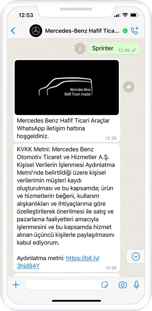 A WhatsApp chat with Mercedes-Benz