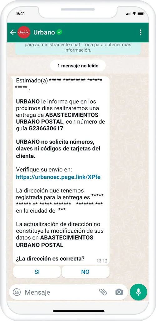 Uma conversa com a Urbano no WhatsApp