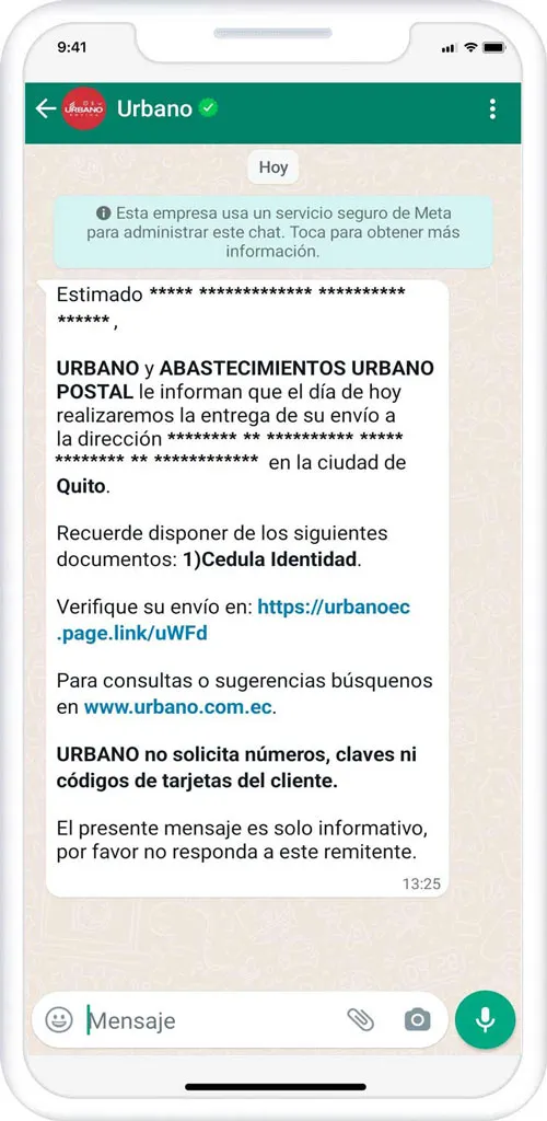 Chat de WhatsApp con Urbano