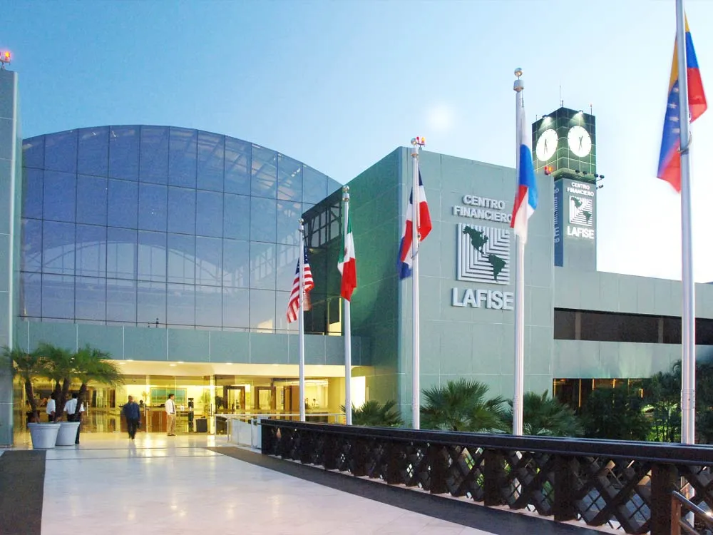 a LAFISE bank building entrance