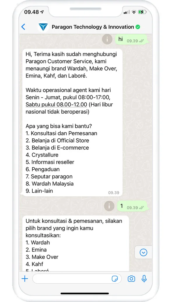 Una conversación por chat con PTI a través de WhatsApp