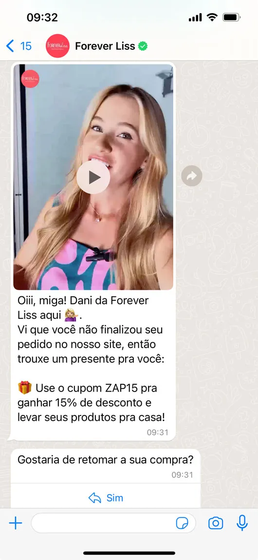 Percakapan WhatsApp Business dengan Forever Liss