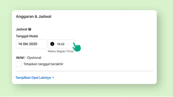 Seorang pengguna memilih waktu dan tanggal iklan yang akan ditayangkan