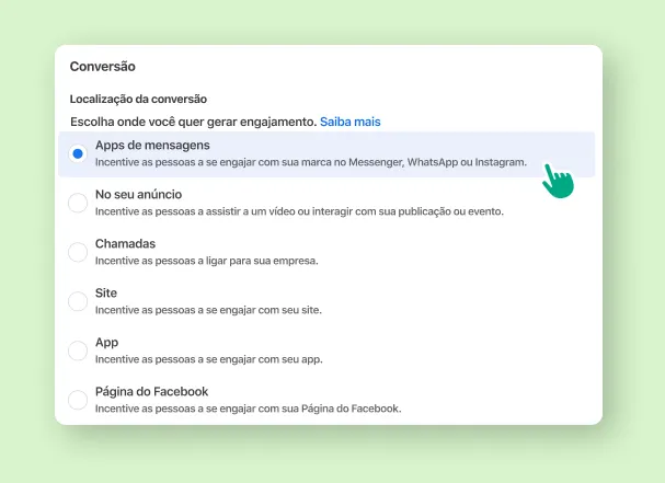 Um usuário selecionando o local da conversão