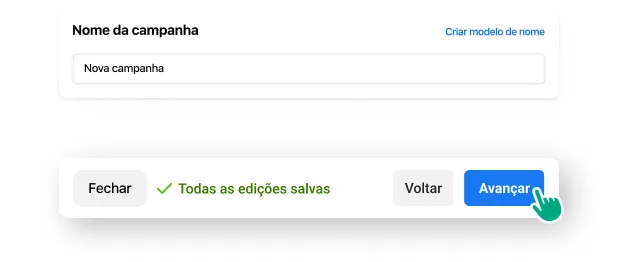 Um usuário selecionando o nome da campanha e clicando em Avançar