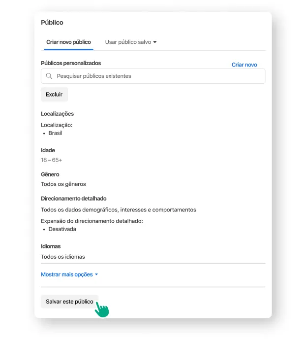 Um usuário selecionando e salvando seu público-alvo