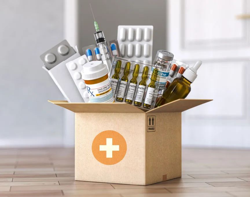 Un paquete lleno con varios productos farmacéuticos