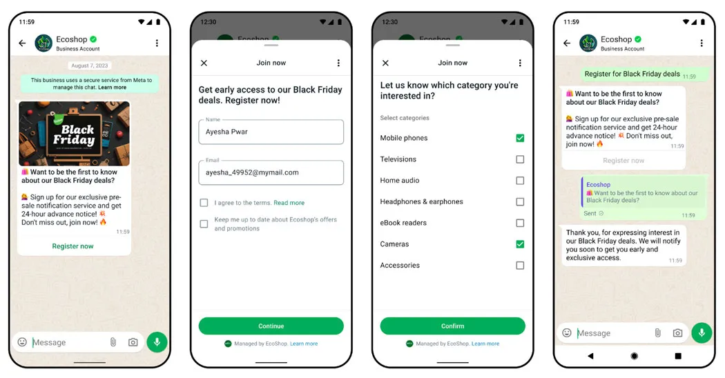 Ejemplo de la apariencia que puede tener el recorrido de generación de clientes potenciales para conocer la intención de compra durante el período previo al Black Friday