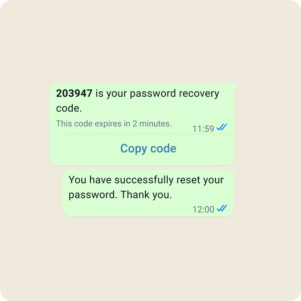An example of account recovery in WhatsApp Business