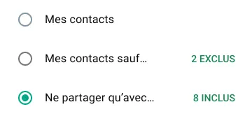 exemple montrant comment partager un statut avec seulement certaines personnes sur whatsapp