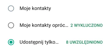 przykład tego, jak udostępniać status tylko niektórym osobom w whatsapp