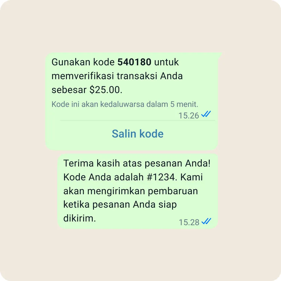 Contoh pesanan dan transaksi baru di WhatsApp Business