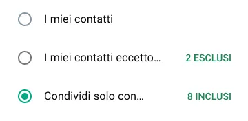 esempio di come condividere lo stato solo con le persone di cui ti fidi su whatsapp
