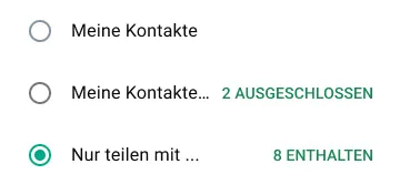 Beispiel dafür, wie man den Status nur mit bestimmten Personen auf WhatsApp teilt