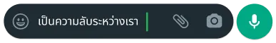 บับเบิลข้อความบน WhatsApp ที่ระบุว่า เป็นความลับระหว่างเรา เพื่อแสดงให้เห็นฟีเจอร์การควบคุมและความเป็นส่วนตัว