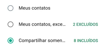 exemplo de como compartilhar o status apenas com pessoas selecionadas no whatsapp