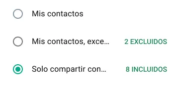ejemplo de como compartir un estado solo con ciertas personas en whatsapp