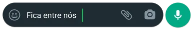 balão de texto no whatsapp que diz fica entre nós para mostrar as funcionalidades de controlo e privacidade