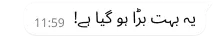 whatsapp پر ایک ٹیکسٹ ببل جس میں یہ لکھا ہوا ہے کہ 'وہ بہت بڑا ہو گیا ہے'