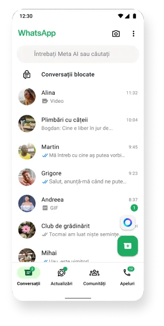 platforma whatsapp indicând funcții de conversații secretizate și funcția de arhivare a conversațiilor