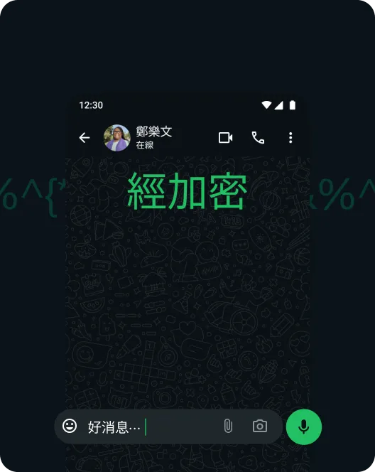 螢幕截圖顯示端對端加密訊息的 WhatsApp 應用程式