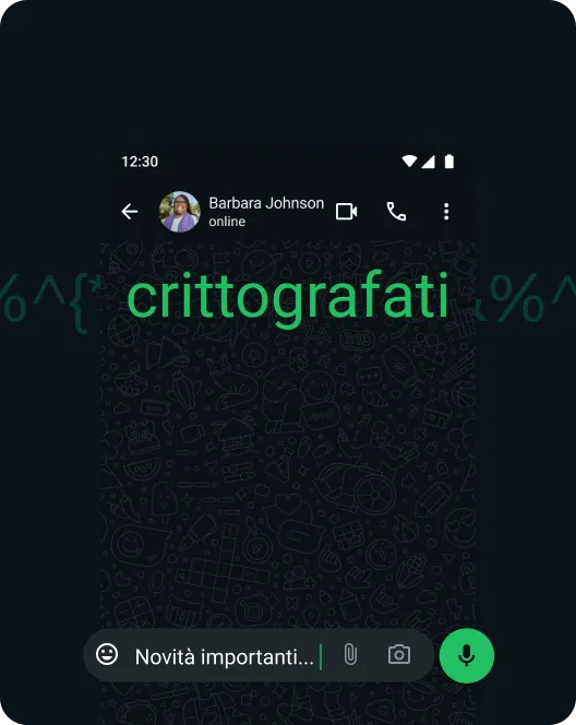 screenshot dell'app WhatsApp che mostra la crittografia end-to-end dei messaggi