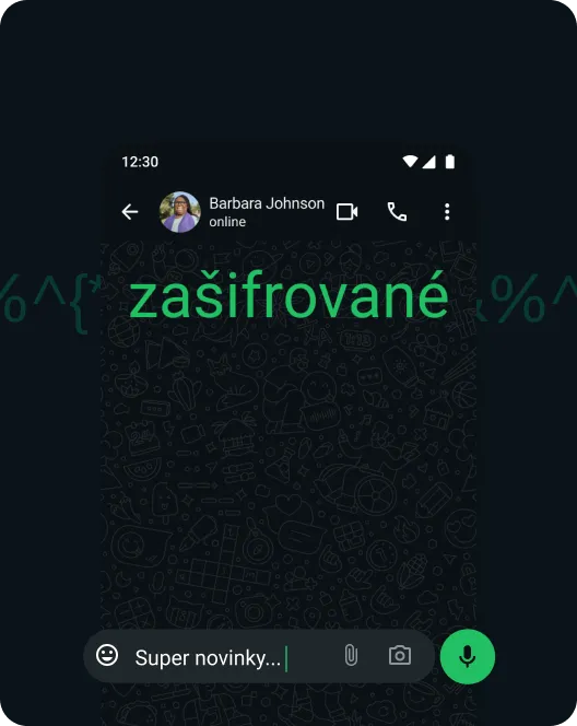 snímka obrazovky aplikácie whatsapp zobrazujúca šifrovanie správ počas celého spojenia