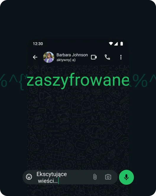 zrzut ekranu aplikacji whatsapp pokazujący pełne szyfrowanie wiadomości