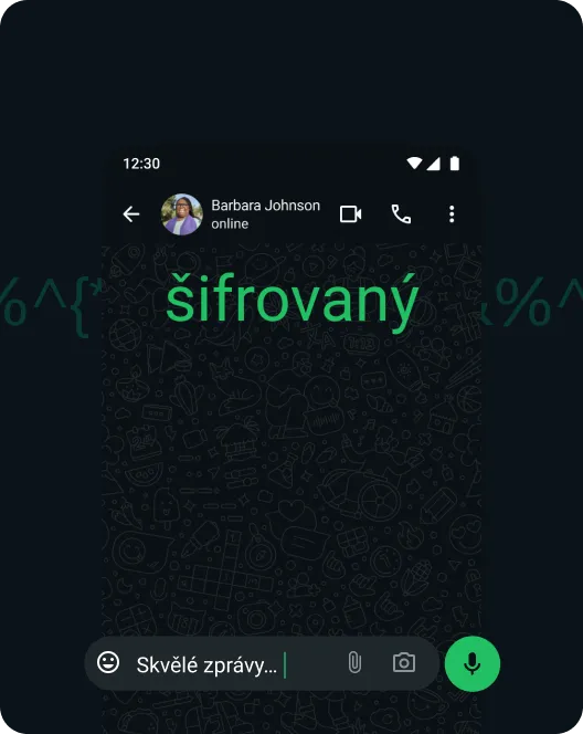 snímek obrazovky s aplikací WhatsApp a zprávami opatřenými koncovým šifrováním