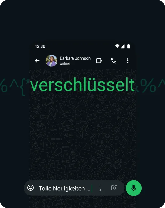 Screenshot der WhatsApp-App, der die Ende-zu-Ende-Verschlüsselung von Nachrichten zeigt